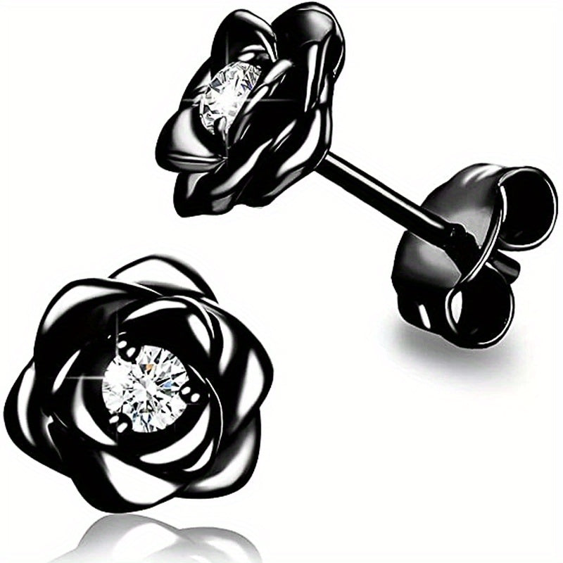 Shiny Zircon Flower Stud Earrings - Delicate Daily Jewelry for Women
