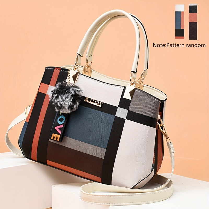 Stylish Color Block Women's Tote Bag with Pendant