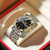 Elegant Date Week Waterproof Luminous Quartz Watch, Stainless Steel Sports Men's Watches