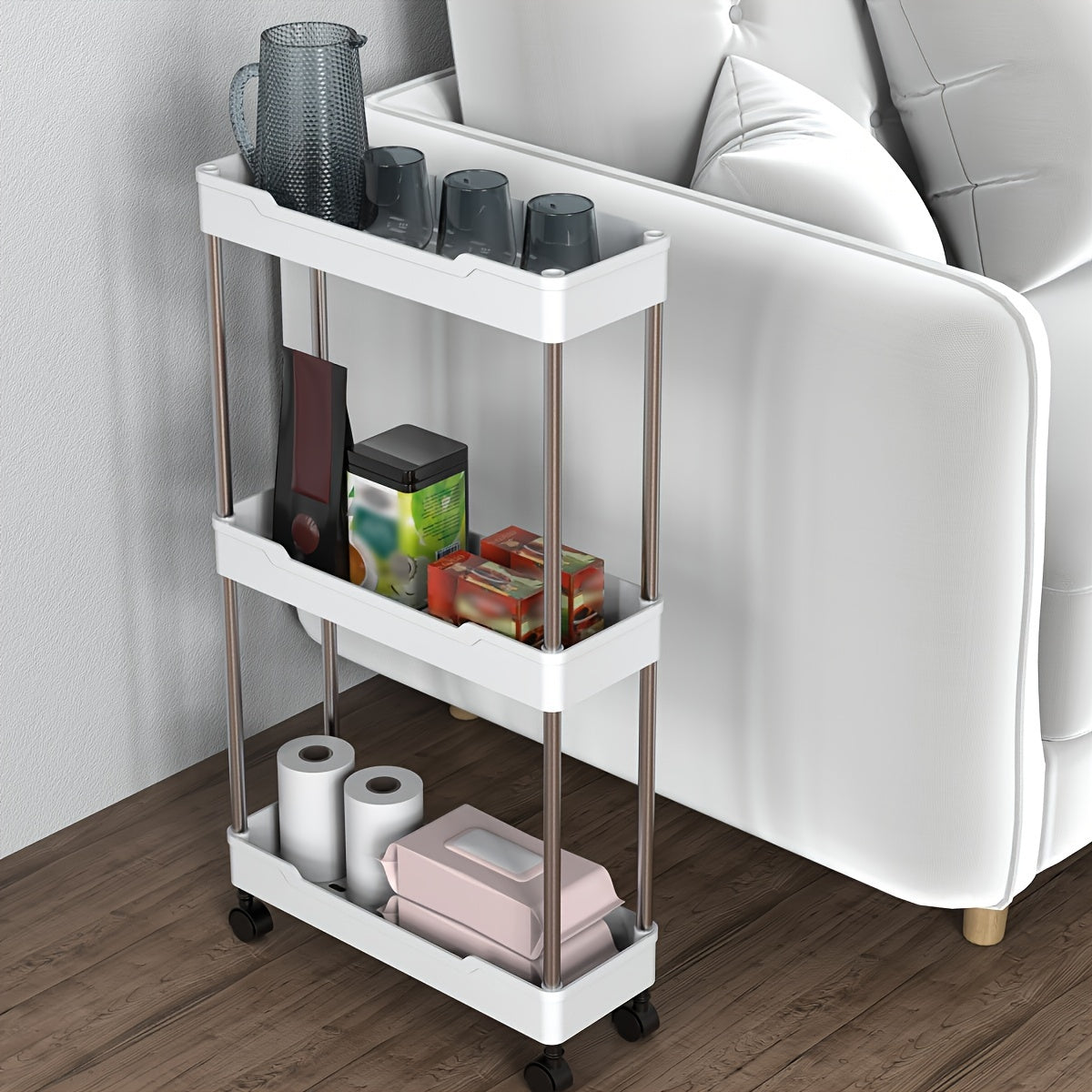 1pc 3/4 Layers Rolling Storage Cart - Spacious and Adjustable Storage Capacity, Versatile and Convenient, Easy-to-Move and Portable, Compact and Space-Saving Design - Ideal for Organizing Bathroom Essentials, Perfect for Stor