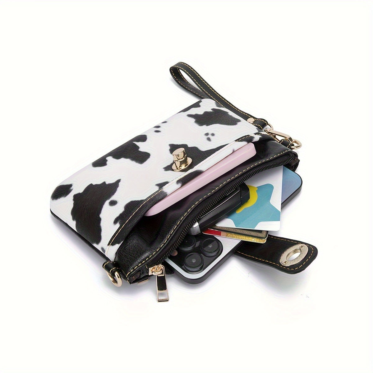 Retro Cow Print Crossbody Bag, Western Aztec Clutch Bag, Ethnic Style Wrist Wallet Coin Purse For Women