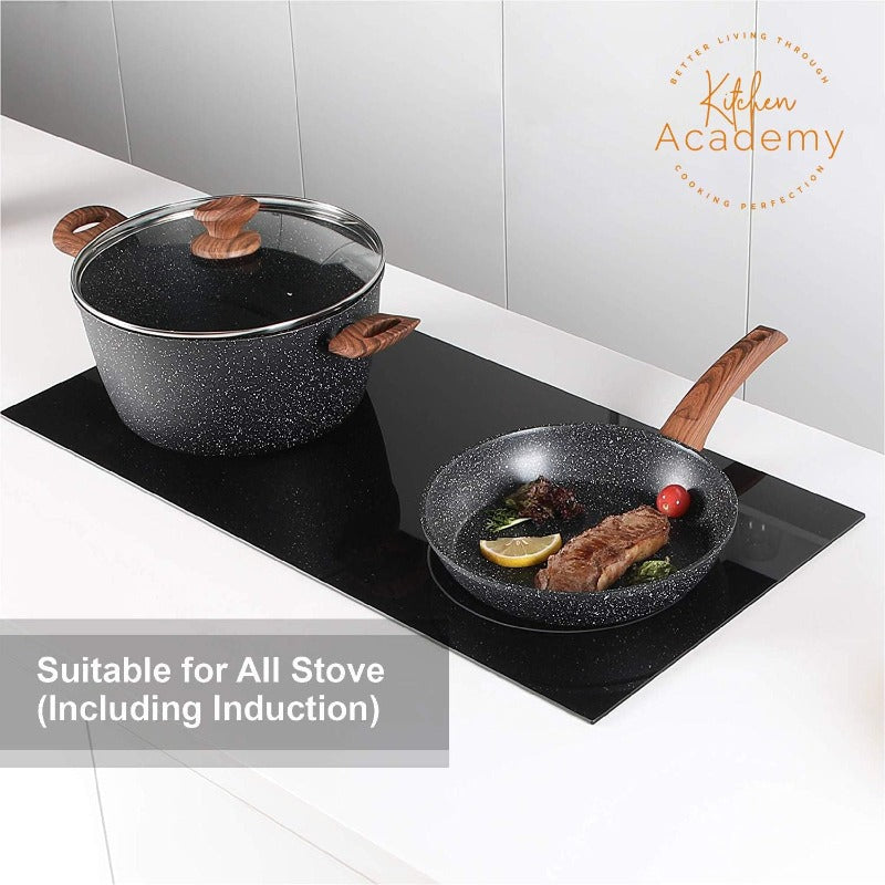 Kitchen Induction Cookware and Bakeware Set - 30 Piece Black Granite Cooking Pans Set Non-Stick Pots and Pans Set
