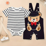 Baby Boy Clothes Newborn Romper Stripe Cute Cartoon Strap Pants Infant Overall Outfits 0-18 Months, for Outdoor
