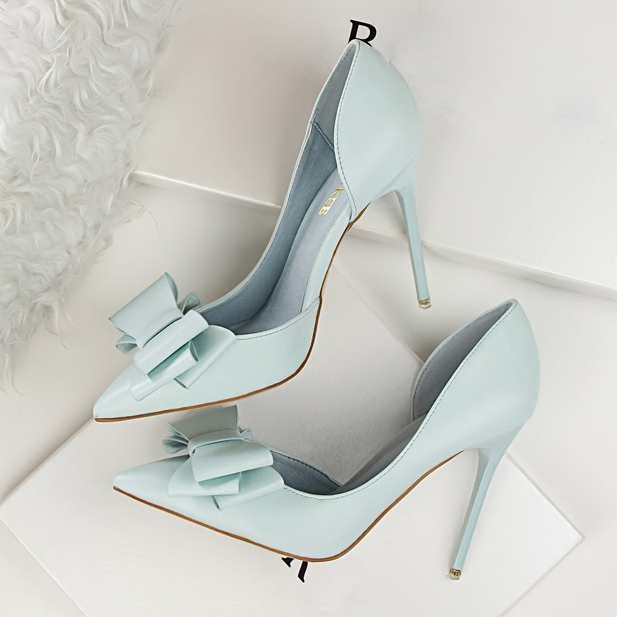 [High Heels for Wedding Party Women] Women's Elegant Bowknot Decor Stiletto Heels, FashionPointed-Toe Pumps, Cut-Out Side Design Heels, Wedding Party Prom High Heels For Women