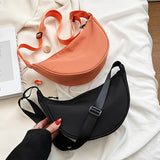 Casual Minimalist Solid Color Crossbody Bag, Zipper Crescent Shoulder Bag For Women, Daily Use Bag