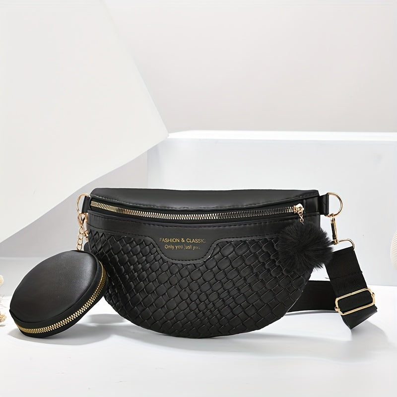 Women's PU Leather Waist Pack Fanny Pack with Adjustable Strap, Black Solid Color Sports Belt Bag, Lightweight Chest Pouch with Zipper Closure, Casual Fashion Crossbody Bag with Polyester Lining - Guangzhou Lightweight Sports