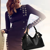 Durable Womens Large Capacity PU Leather Handbag - Stylish Textured Solid Color Shoulder Bag - Perfect Commuter Hobo Style for Work or Everyday