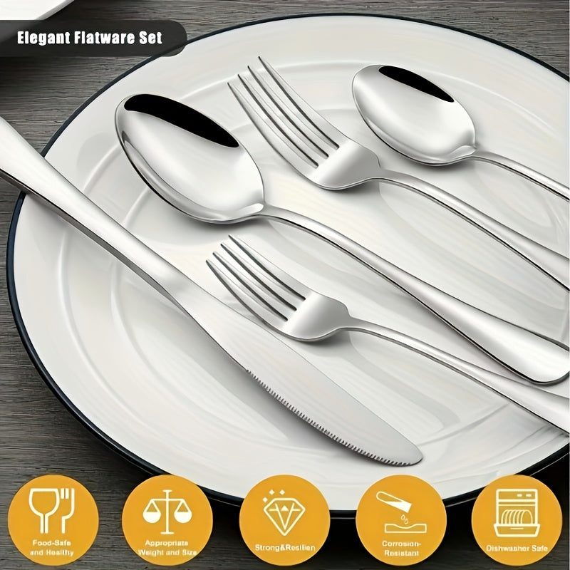 40/60pcs Stainless Steel Silverware Set, Western Food Utensils, Dinner, Supplies Including Knives, Forks, Spoons, Restaurants, Hotels, Family Birthday, Wedding, Outdoor Events, Independence Day, Christmas Party Gifts, Can Be
