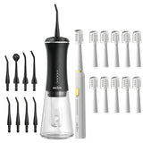 Sleek Cordless Water Flosser & Electric Toothbrush Combo - 11.83oz Large Water Tank, USB Rechargeable, Includes 8 Dental Tips & 7 Brush Replacements, Ergonomic Black Design for Easy Oral Care at Home or Travel, Home Dental Fl