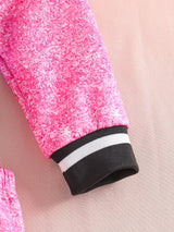 Girls' 2pc Splicing Long Sleeve Varsity Jacket & Skirt, Sequin Effect Outfits Kids Clothes For Spring Fall Party