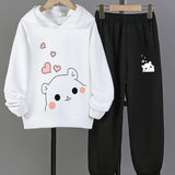Toddlers Girls Outfit Trousers & Hooded Sweatshirt 2-piece Set Cute Animal Pattern Long Sleeve Top Kids Clothes For Winter & Fall