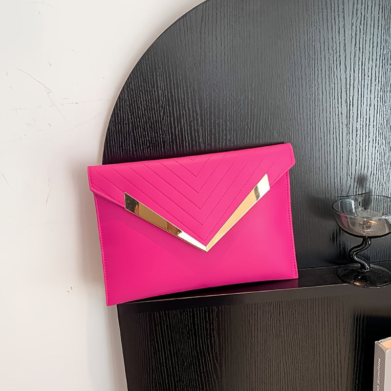 Luxury Envelope Clutch Bag - High-Quality PU Leather, Textured Wristlet with Eye-Catching Chevron Stitching, Sleek and Modern Design, Fashionable Evening Purse for Women