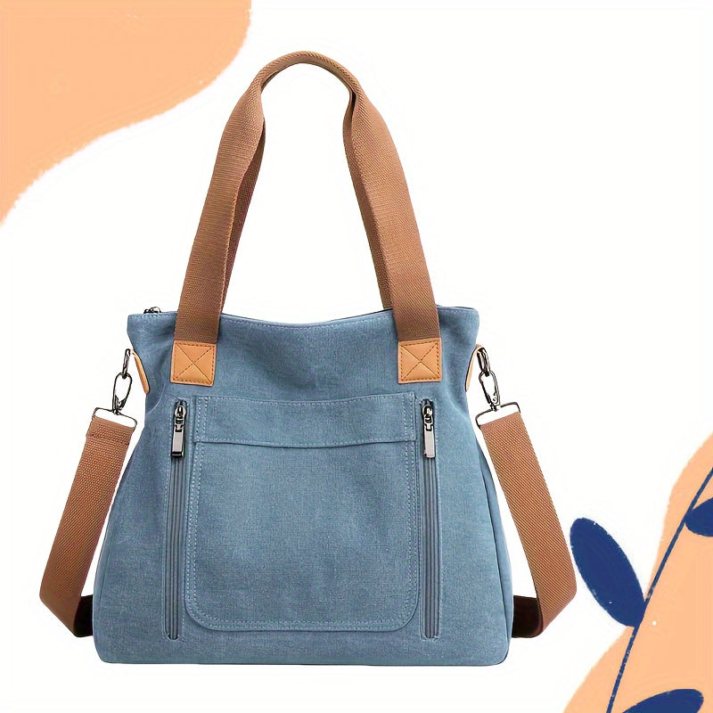 Large Capacity Canvas Tote Bag, Durable Lightweight Crossbody Bag, Casual Practical Commuter Bag