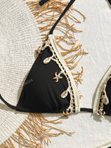 European And American New Lace Up Neck Hanging Triangle Cup Beach Sexy Swimsuit Soaking Hot Spring Bikini Two-piece Set Swimsuit for Women