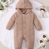 BROWNBARK Cozy Brown Hooded Baby Boy Bodysuit - Cute Pit Strip Knit, Long Sleeve with Easy-Button Closure, Polyester & Elastane Blend, Machine Washable - Perfect for Fall, Baby Boy Clothes, BROWNBARK, Perfect for Outdoor