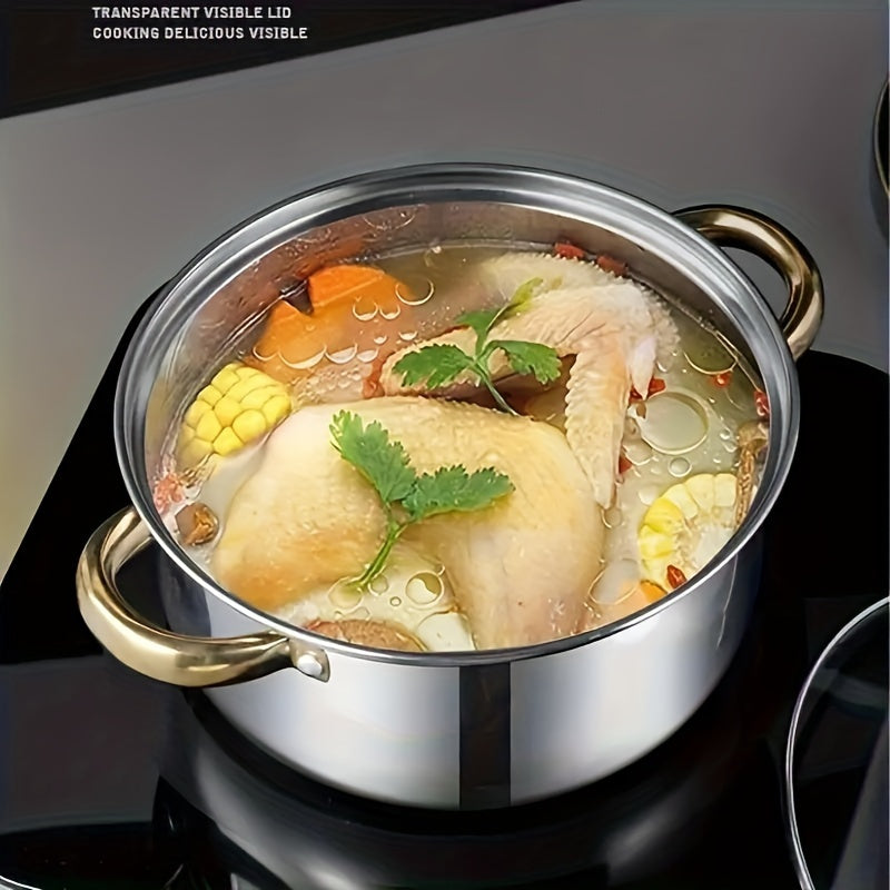 10-Pieces Stainless Steel Cookware Set - Kitchen & Dining Essential For Induction Cooking, Stockpot, Ricotta Pot, Double Handle With Pot Lid, Suitable For Soup, Hotpot, Pasta, Seafood Soup, Rice Cooker