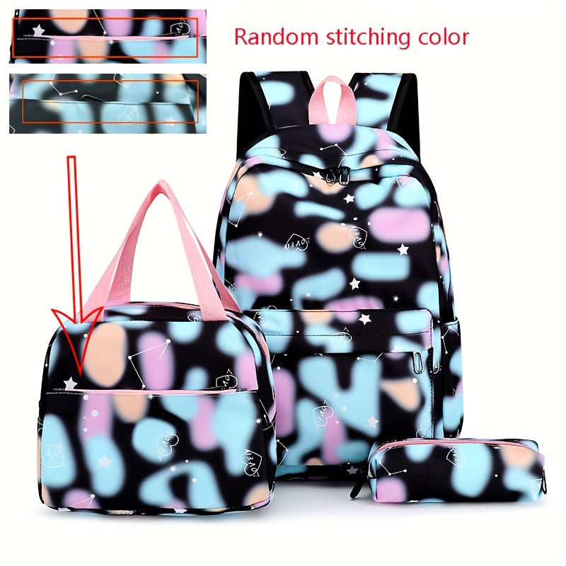 Vibrant Tie Dye Cartoon Pattern Backpack - Spacious School Bag with Insulated Lunch Box, Pencil Case, and Multiple Compartments for Organized School Use