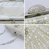 Luxurious Faux Pearl & Diamond Shell Pattern Clutch Bag - Buckle Closure, Metal Chain Strap, Polyester Lining, Solid Color, Party Perfect for Wedding, Evening Events - Elegant and Chic Handbag