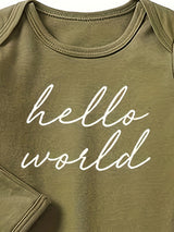 Adorable Baby Boy Gift Set - Soft Cotton Knotted Gown & Matching Hat with "Hello, World" Print, Comfy Onesie for Newborns, Perfect Casual Baby Shower Present for Infant Boys