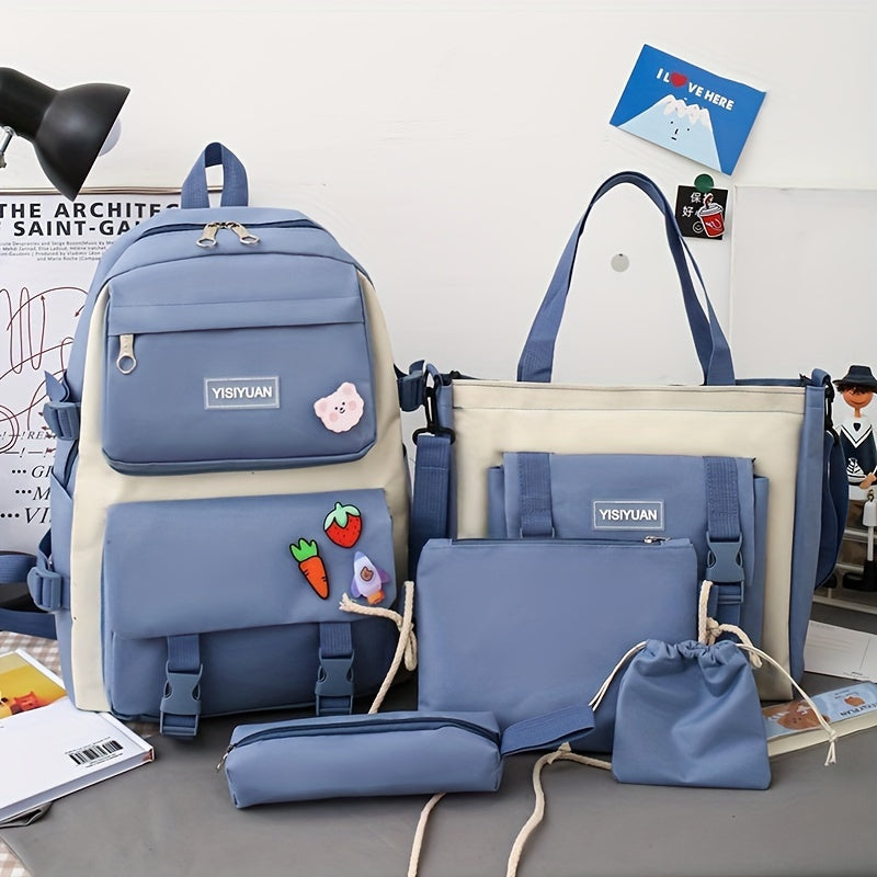 New Ins Canvas Large-capacity Backpack, Small Fresh Contrasting Color School Bag