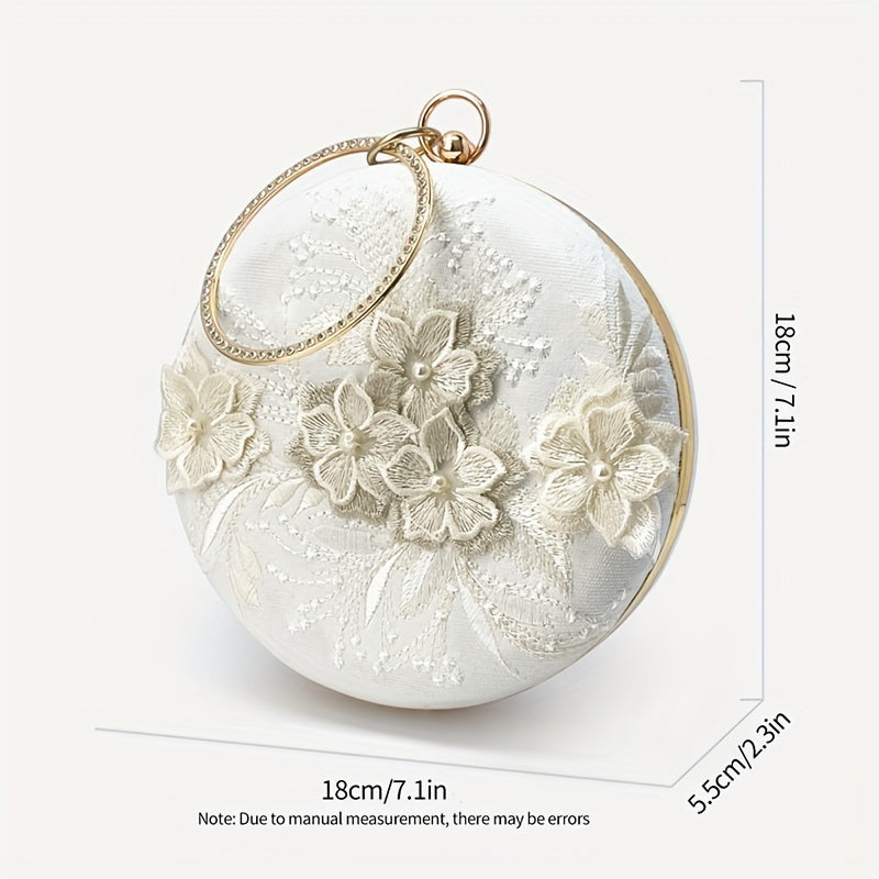 Vibrant Floral Embroidery Round Clutch Bag - Stunning Wedding Party Purse for Women, Elegant Hanfu Accessories with Delicate Flower Pattern, Perfect for Banquet and Formal Occasions