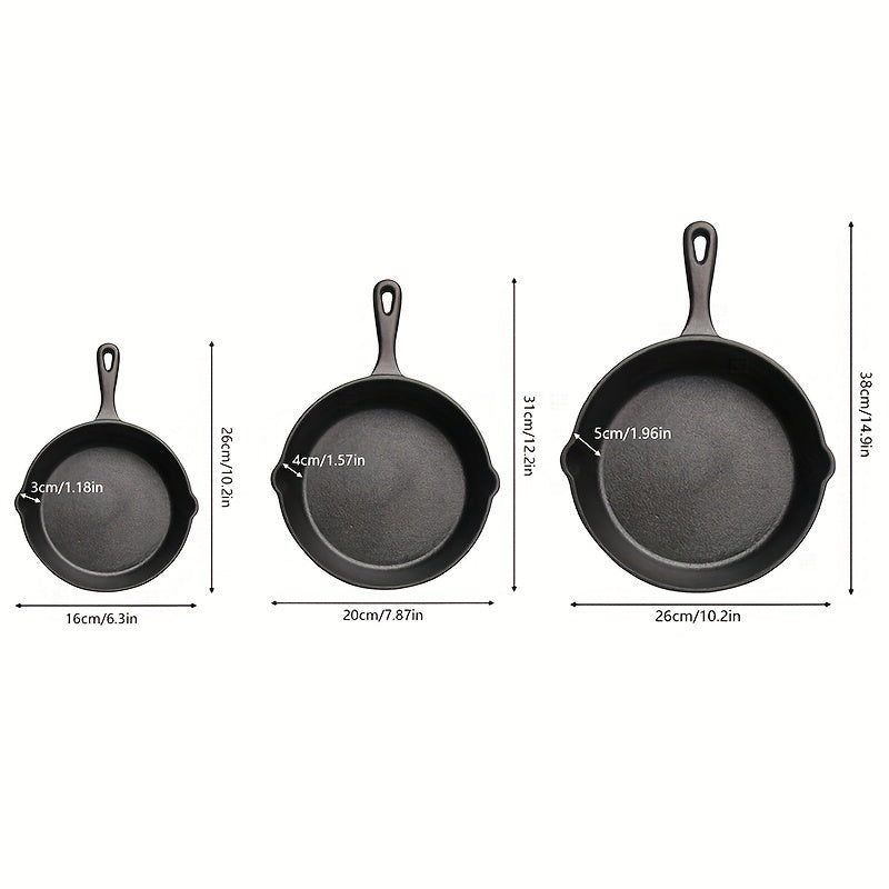 [Cast Iron Skillet] 3pcs/4pcs/5pcs Cast Iron Skillet Set | 6 Inch/8 Inch/10 Inch Cast Iron Frying Pan, Household Pan, Kitchen Accessories, Home Cook, Cast Iron Pan Without Coating Set