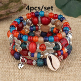 3pcs/set Vibrant Bohemian Butterfly Pendant Tassel Beaded Elastic Multi-Layer Acrylic Bracelets - Stylish Boho Accessories for Men and Women - Perfect Daily Decoration, Gift for Family, Friends, Boyfriends, and Girlfriends on