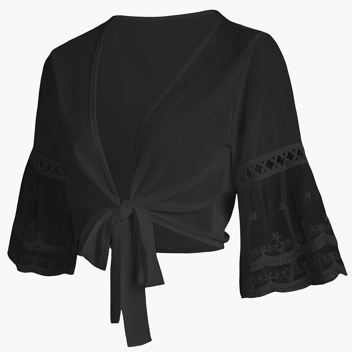 Elegant Solid Knotted Flared Sleeve Blouse, Open Front for Coquette/Cute/Y2K Style Women's Clothing