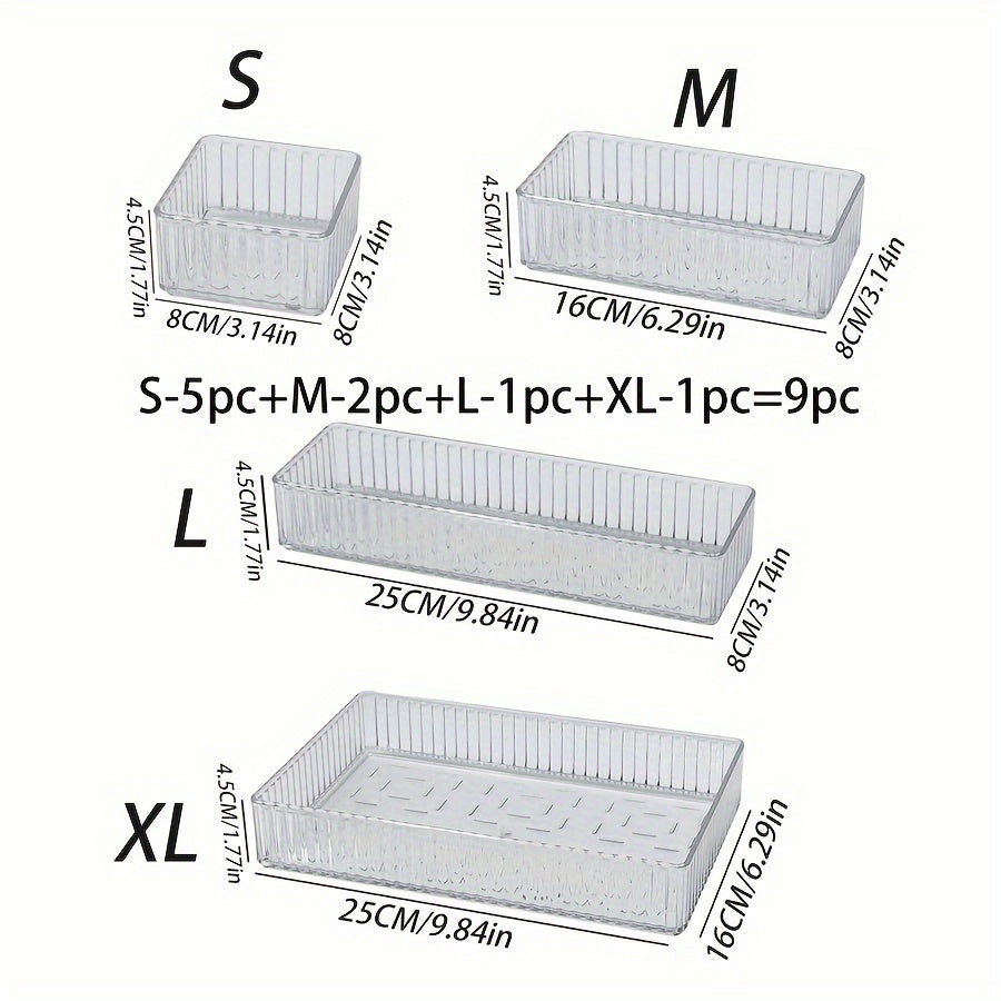 9pcs Clear Drawer Organizer Set for Makeup & Accessories - Versatile Storage Solutions for Cosmetics, Brushes, and Bathroom Essentials