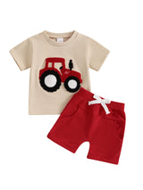 Toddler Boys Summer Outfits Truck Embroidered Round Neck Short Sleeve T-Shirts Elastic Waist Shorts 2pcs Clothes Set