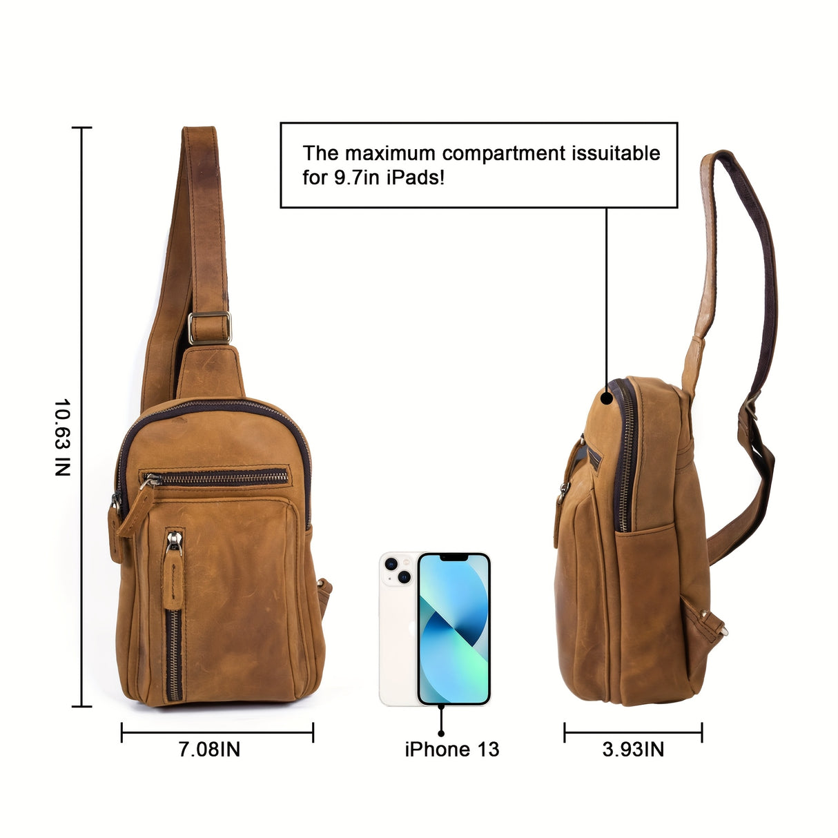 Men's Premium Crazy Horse Leather Belt Bag - Adjustable Crossbody Waist Pack with Multiple Compartments, Sporty Brown Sling Bag for Travel, Cycling & Outdoor Activities