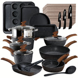 Mix Patio Pots And Pans Set Nonstick, 12/17/30 Pieces Induction Kitchen Cookware Set, Granite Coating Cooking Pans Set (Black, Green)