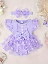 Baby Girl Clothes Cap Sleeve Butterfly Applique Romper Dress+Headband
