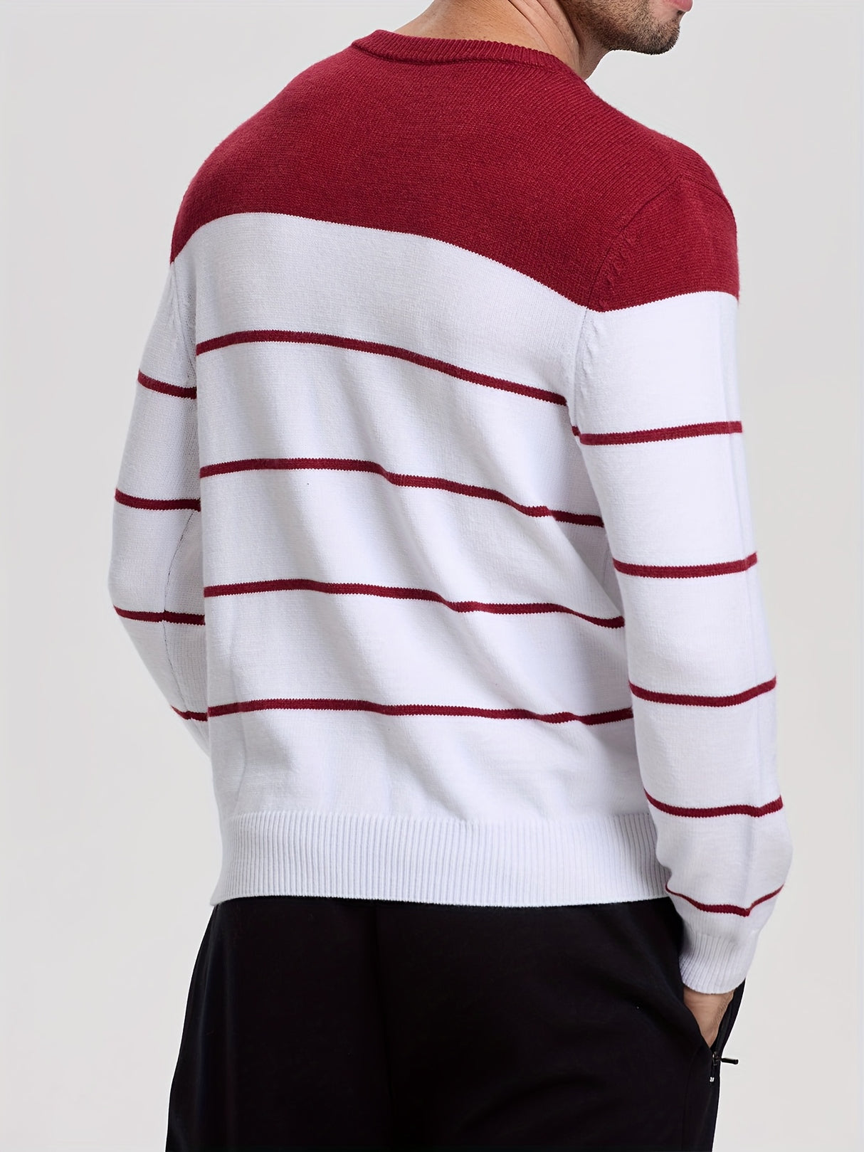 1pc Men'S Casual Viscose Sweater - Crew Neck Striped Pullover with Medium Stretch Knit Fabric, Regular Fit Sports Sweater - For Men - Suitable for Casual Wear, Sports & Everyday - Perfect Gift for Boyfriend & Father