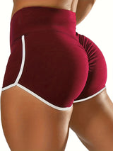 Ruched Contrast Trim Sport Shorts for Women, Casual Athletic Binding Shorts