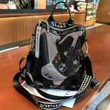 Rhinestone Glitter Large Capacity PU Leather Backpack for Women, Fashion Travel School Bag with Textured Design