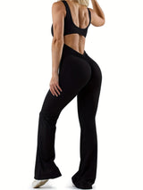 Women Sleeveless Flare Jumpsuits Sexy Backless Tank Tops Bodycon Scrunch Butt Yoga Rompers Seamless Playsuit