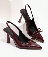CUCCOO CHICEST Women's Back Strap Burgundy Bow Decor High Heel