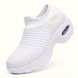 Women's Knitted Socks Shoes, Slip-on Breathable Running Shoes, Air Cushion Casual Walking Shoes For Women & Men