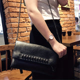 Punk Edge Rivet Clutch Bag - Chic Chain Crossbody - Durable Synthetic Leather Flap Purse for Fashionistas