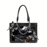 Gothic Butterfly Deco Tote Bag, Y2K Punk Crossbody Bag, Funky Shoulder Purse & Handbag For Girls