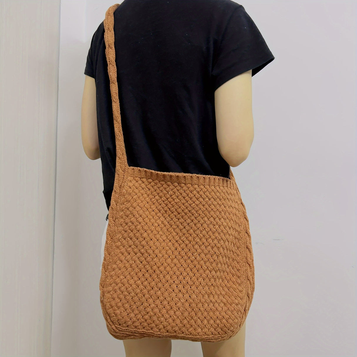 Trendy Literary Crochet Hobo Bag - Hollow Out Knitted, Crossbody, Stylish, Fashionable, and Spacious Handbag for Women