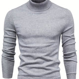All Match Knitted Sweater, Men's Casual Warm Slightly Stretch Lapel Neck Pullover Sweater For Men Fall Winter