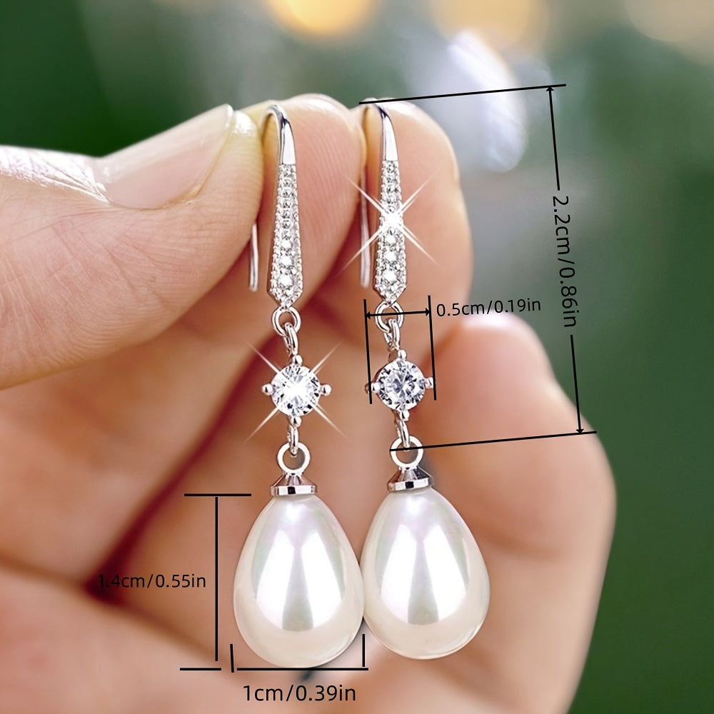 Elegant Ladies Imitation Pearl Pendant Dangle Earrings Bridal Romantic EngaSynthetic Gemstoneent Jewelry Anniversary Gift Jewelry