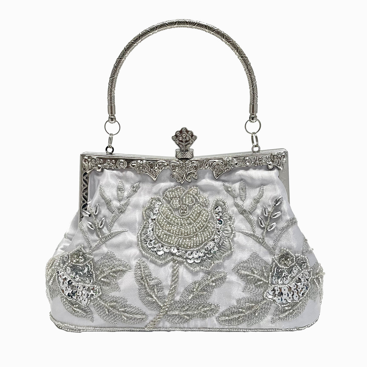 Vintage Floral Embroidered Clutch Handbag, Removable Strap, Buckle Closure, Polyester Lining, Dark Green Champagne Silvery Grey Burgundy Black Grey Golden Blue for Wedding Party