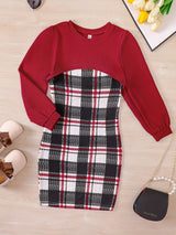Trendy Girl's 2pcs, Plaid Pattern Sundress & Crop Sweatshirt Set, Casual Outfits, Kids Clothes For Spring Autumn