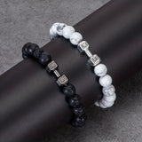 2pcs Men Dumbbell Decor Beaded Bracelets, Gift For Family And Friends, Holiday Birthday Gift For Boyfriends