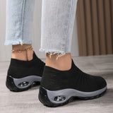 SOSENFER Women's 2089 Breathable Knit Running Shoes - Low-Top Slip-On Design, All-Season Comfort with PU Cushioned Sole for Gym, Jogging & Casual Wear (Black/White)