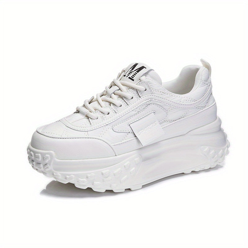 Women's Simple Pure Color Thick Bottom Running Shoes, Soft Comfortable Lace Up Sneakers, Versatile Non-slip Sports Shoes