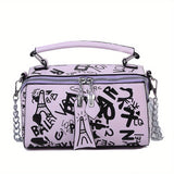 Vibrant Graffiti Small Zipper Box Crossbody Handbag for Women - Trendy Chain Strap, Stylish Design, Compact Size, Easy-Close Zipper, Perfect for Daily Use - Ideal Accessory for Fashion-Conscious Ladies